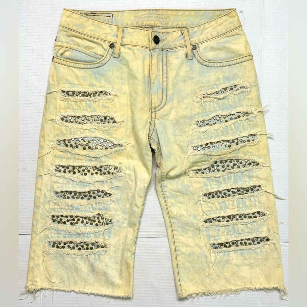 New Men's ROBIN'S JEAN Destroy Crystal/Studs Shorts
